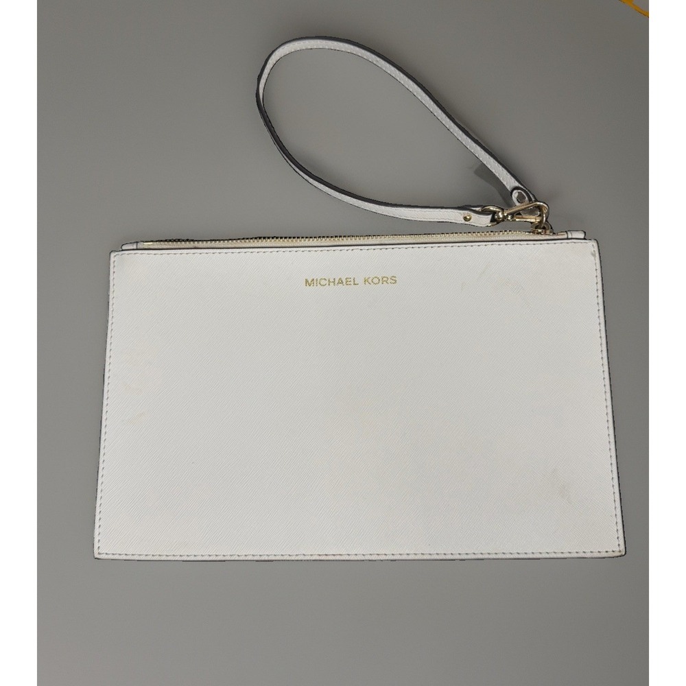 Michael Kors Jet Set Travel XL Clutch Wristlet White Saffiano Leather Pouch 11x7